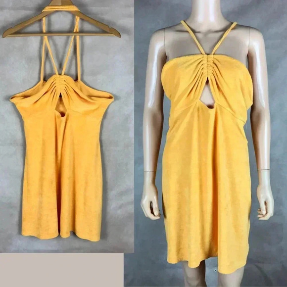 H&M Orange Terry Halter Beach Summer Dress LARGE - Picture 1 of 13